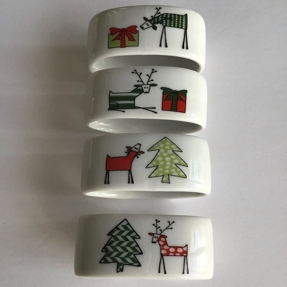 SET OF 4 Porcelain Reindeer Napkin Rings Christmas Holiday Xmas BIA Cordon Bleu - Picture 8 of 13
